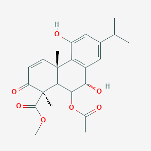 molecular formula C23H28O7 B2763662 methyl (1R,4aS,9S,10S)-10-acetyloxy-5,9-dihydroxy-1,4a-dimethyl-2-oxo-7-propan-2-yl-10,10a-dihydro-9H-phenanthrene-1-carboxylate CAS No. 211686-25-8