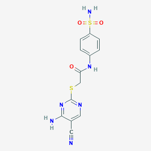 molecular formula C13H12N6O3S2 B276368 2-[(4-amino-5-cyano-2-pyrimidinyl)sulfanyl]-N-[4-(aminosulfonyl)phenyl]acetamide 