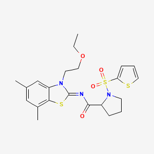 (E)-N-(3-(2-ethoxyethyl)-5,7-dimethylbenzo[d]thiazol-2(3H)-ylidene)-1-(thiophen-2-ylsulfonyl)pyrrolidine-2-carboxamide