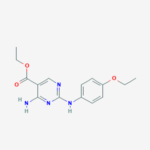 molecular formula C15H18N4O3 B276369 Ethyl 4-amino-2-(4-ethoxyanilino)-5-pyrimidinecarboxylate 