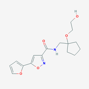 molecular formula C16H20N2O5 B2763692 5-(furan-2-yl)-N-((1-(2-hydroxyethoxy)cyclopentyl)methyl)isoxazole-3-carboxamide CAS No. 2320958-69-6