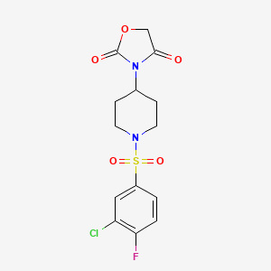 molecular formula C14H14ClFN2O5S B2763718 3-(1-((3-Chloro-4-fluorophenyl)sulfonyl)piperidin-4-yl)oxazolidine-2,4-dione CAS No. 2034386-23-5