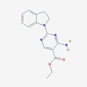 molecular formula C15H16N4O2 B276372 ethyl 4-amino-2-(2,3-dihydro-1H-indol-1-yl)-5-pyrimidinecarboxylate 