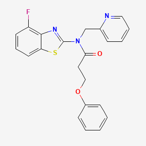 molecular formula C22H18FN3O2S B2763722 N-(4-氟苯并[1,3]噻唑-2-基)-3-苯氧基-N-(吡啶-2-基甲基)丙酰胺 CAS No. 922638-05-9
