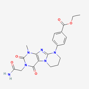 molecular formula C20H22N6O5 B2763725 ethyl 4-[3-(2-amino-2-oxoethyl)-1-methyl-2,4-dioxo-7,8-dihydro-6H-purino[7,8-a]pyrimidin-9-yl]benzoate CAS No. 893956-65-5