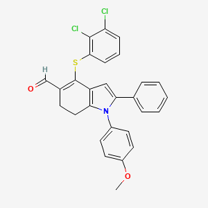 molecular formula C28H21Cl2NO2S B2763726 4-[(2,3-二氯苯基)硫基]-1-(4-甲氧苯基)-2-苯基-6,7-二氢-1H-吲哚-5-甲醛 CAS No. 477869-32-2