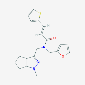 molecular formula C20H21N3O2S B2763738 (E)-N-(furan-2-ylmethyl)-N-((1-methyl-1,4,5,6-tetrahydrocyclopenta[c]pyrazol-3-yl)methyl)-3-(thiophen-2-yl)acrylamide CAS No. 1799261-78-1