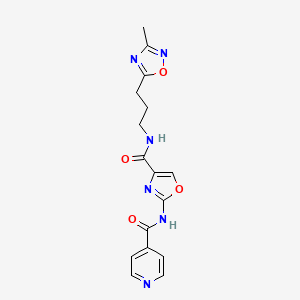 molecular formula C16H16N6O4 B2763743 2-(异烟肼基甲酰胺基)-N-(3-(3-甲基-1,2,4-噁二唑-5-基)丙基)噁唑-4-甲酸酰胺 CAS No. 1797059-98-3