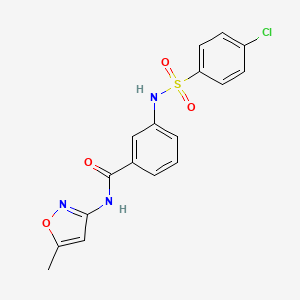 molecular formula C17H14ClN3O4S B2763745 3-[(4-chlorophenyl)sulfonylamino]-N-(5-methyl-1,2-oxazol-3-yl)benzamide CAS No. 898466-60-9