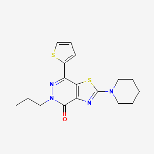 molecular formula C17H20N4OS2 B2763754 2-(哌啶-1-基)-5-丙基-7-(噻吩-2-基)噻唑并[4,5-d]嘧啶-4(5H)-酮 CAS No. 1105219-38-2