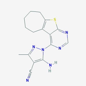 molecular formula C16H16N6S B276377 5-amino-3-methyl-1-(6,7,8,9-tetrahydro-5H-cyclohepta[4,5]thieno[2,3-d]pyrimidin-4-yl)-1H-pyrazole-4-carbonitrile 