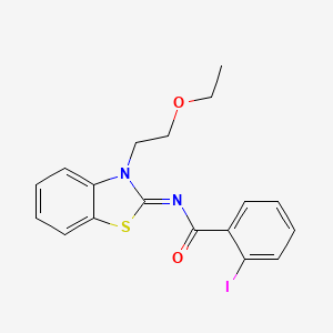 molecular formula C18H17IN2O2S B2763771 N-[3-(2-ethoxyethyl)-1,3-benzothiazol-2-ylidene]-2-iodobenzamide CAS No. 865162-48-7