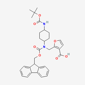 molecular formula C32H36N2O7 B2763773 2-[[9H-Fluoren-9-ylmethoxycarbonyl-[4-[(2-methylpropan-2-yl)oxycarbonylamino]cyclohexyl]amino]methyl]furan-3-carboxylic acid CAS No. 2137072-22-9