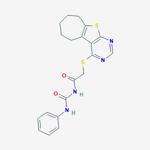 molecular formula C20H20N4O2S2 B276380 N-phenyl-N'-[(6,7,8,9-tetrahydro-5H-cyclohepta[4,5]thieno[2,3-d]pyrimidin-4-ylsulfanyl)acetyl]urea 