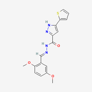 molecular formula C17H16N4O3S B2763820 (E)-N'-(2,5-dimethoxybenzylidene)-3-(thiophen-2-yl)-1H-pyrazole-5-carbohydrazide CAS No. 307323-60-0
