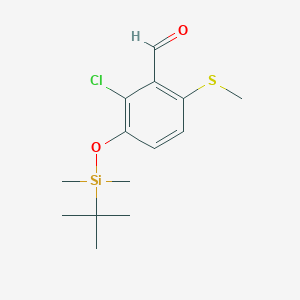 molecular formula C14H21ClO2SSi B2763825 3-((tert-Butyldimethylsilyl)oxy)-2-chloro-6-(methylthio)benzaldehyde CAS No. 2228154-44-5
