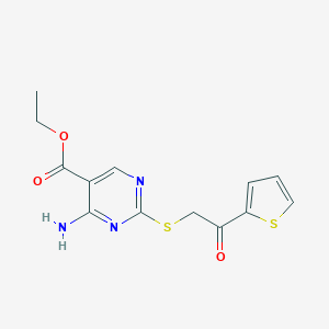 molecular formula C13H13N3O3S2 B276383 Ethyl 4-amino-2-{[2-oxo-2-(2-thienyl)ethyl]sulfanyl}-5-pyrimidinecarboxylate 