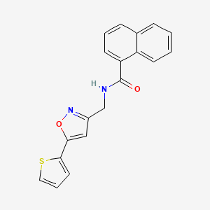 molecular formula C19H14N2O2S B2763832 N-((5-(thiophen-2-yl)isoxazol-3-yl)methyl)-1-naphthamide CAS No. 946263-26-9