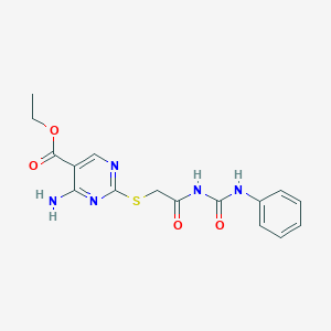 Ethyl 4-amino-2-({2-[(anilinocarbonyl)amino]-2-oxoethyl}sulfanyl)-5-pyrimidinecarboxylate