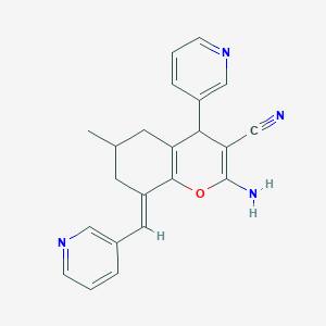 molecular formula C22H20N4O B276386 2-amino-6-methyl-4-(3-pyridinyl)-8-(3-pyridinylmethylene)-5,6,7,8-tetrahydro-4H-chromene-3-carbonitrile 