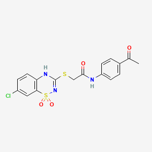 molecular formula C17H14ClN3O4S2 B2763861 N-(4-acetylphenyl)-2-((7-chloro-1,1-dioxido-4H-benzo[e][1,2,4]thiadiazin-3-yl)thio)acetamide CAS No. 899976-72-8