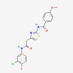 molecular formula C19H15ClFN3O3S B2763875 N-(4-(2-((3-chloro-4-fluorophenyl)amino)-2-oxoethyl)thiazol-2-yl)-4-methoxybenzamide CAS No. 921835-62-3