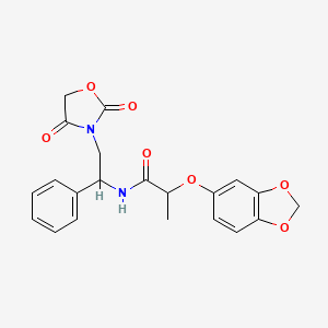 molecular formula C21H20N2O7 B2763876 2-(benzo[d][1,3]dioxol-5-yloxy)-N-(2-(2,4-dioxooxazolidin-3-yl)-1-phenylethyl)propanamide CAS No. 1903086-41-8