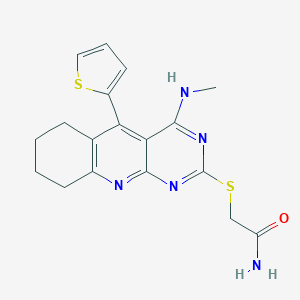 molecular formula C18H19N5OS2 B276388 2-{[4-(Methylamino)-5-(2-thienyl)-6,7,8,9-tetrahydropyrimido[4,5-b]quinolin-2-yl]sulfanyl}acetamide 