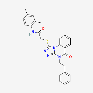 molecular formula C27H25N5O2S B2763899 N-(2,4-dimethylphenyl)-2-((5-oxo-4-phenethyl-4,5-dihydro-[1,2,4]triazolo[4,3-a]quinazolin-1-yl)thio)acetamide CAS No. 1111039-05-4