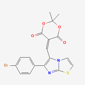 molecular formula C18H13BrN2O4S B2763913 5-{[6-(4-Bromophenyl)imidazo[2,1-b][1,3]thiazol-5-yl]methylene}-2,2-dimethyl-1,3-dioxane-4,6-dione CAS No. 439107-47-8