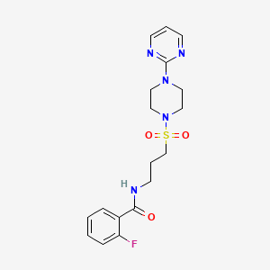 2-fluoro-N-(3-((4-(pyrimidin-2-yl)piperazin-1-yl)sulfonyl)propyl)benzamide