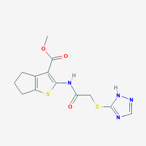 molecular formula C13H14N4O3S2 B276392 methyl 2-{[(1H-1,2,4-triazol-3-ylsulfanyl)acetyl]amino}-5,6-dihydro-4H-cyclopenta[b]thiophene-3-carboxylate 