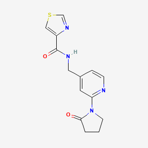 molecular formula C14H14N4O2S B2763931 N-((2-(2-oxopyrrolidin-1-yl)pyridin-4-yl)methyl)thiazole-4-carboxamide CAS No. 2034536-35-9