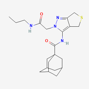 molecular formula C21H30N4O2S B2763940 (3r,5r,7r)-N-(2-(2-oxo-2-(propylamino)ethyl)-4,6-dihydro-2H-thieno[3,4-c]pyrazol-3-yl)adamantane-1-carboxamide CAS No. 1105246-12-5