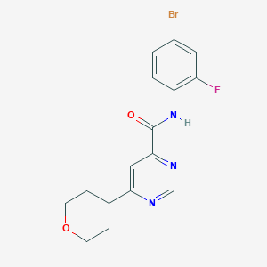 molecular formula C16H15BrFN3O2 B2763949 N-(4-Bromo-2-fluorophenyl)-6-(oxan-4-yl)pyrimidine-4-carboxamide CAS No. 2415565-40-9