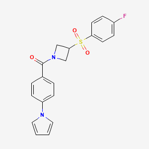 molecular formula C20H17FN2O3S B2763960 (4-(1H-pyrrol-1-yl)phenyl)(3-((4-fluorophenyl)sulfonyl)azetidin-1-yl)methanone CAS No. 1448048-01-8