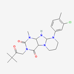molecular formula C22H26ClN5O3 B2763963 9-(3-chloro-4-methylphenyl)-3-(3,3-dimethyl-2-oxobutyl)-1-methyl-1H,2H,3H,4H,6H,7H,8H,9H-pyrimido[1,2-g]purine-2,4-dione CAS No. 923480-94-8