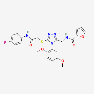 molecular formula C24H22FN5O5S B2763998 N-[[4-(2,5-dimethoxyphenyl)-5-[2-(4-fluoroanilino)-2-oxoethyl]sulfanyl-1,2,4-triazol-3-yl]methyl]furan-2-carboxamide CAS No. 310450-66-9