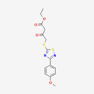 molecular formula C15H16N2O4S2 B2764000 Ethyl 4-((3-(4-methoxyphenyl)-1,2,4-thiadiazol-5-yl)thio)-3-oxobutanoate CAS No. 864922-93-0