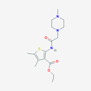 molecular formula C16H25N3O3S B276401 Ethyl 4,5-dimethyl-2-{[(4-methyl-1-piperazinyl)acetyl]amino}-3-thiophenecarboxylate 