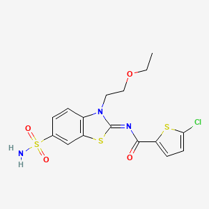 molecular formula C16H16ClN3O4S3 B2764024 (Z)-5-chloro-N-(3-(2-ethoxyethyl)-6-sulfamoylbenzo[d]thiazol-2(3H)-ylidene)thiophene-2-carboxamide CAS No. 865173-89-3