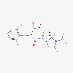 molecular formula C19H19Cl2N5O2 B2764026 2-[(2,6-Dichlorophenyl)methyl]-4,7-dimethyl-6-propan-2-ylpurino[7,8-a]imidazole-1,3-dione CAS No. 878731-14-7