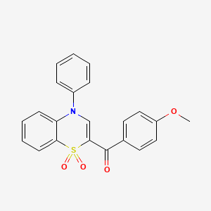 molecular formula C22H17NO4S B2764037 (1,1-dioxido-4-phenyl-4H-1,4-benzothiazin-2-yl)(4-methoxyphenyl)methanone CAS No. 1114850-59-7