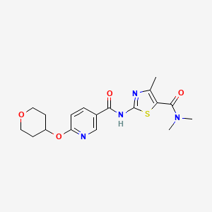 molecular formula C18H22N4O4S B2764042 N,N,4-trimethyl-2-(6-((tetrahydro-2H-pyran-4-yl)oxy)nicotinamido)thiazole-5-carboxamide CAS No. 2034317-67-2