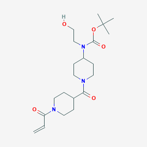 molecular formula C21H35N3O5 B2764047 Tert-butyl N-(2-hydroxyethyl)-N-[1-(1-prop-2-enoylpiperidine-4-carbonyl)piperidin-4-yl]carbamate CAS No. 2361749-56-4