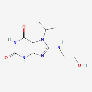 molecular formula C11H17N5O3 B2764069 8-((2-hydroxyethyl)amino)-7-isopropyl-3-methyl-1H-purine-2,6(3H,7H)-dione CAS No. 941993-58-4