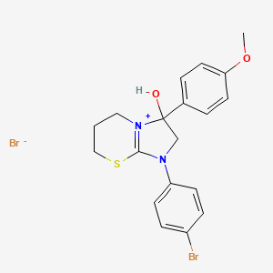 molecular formula C19H20Br2N2O2S B2764071 1-(4-bromophenyl)-3-hydroxy-3-(4-methoxyphenyl)-3,5,6,7-tetrahydro-2H-imidazo[2,1-b][1,3]thiazin-1-ium bromide CAS No. 1107547-50-1