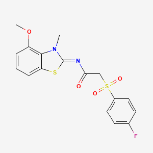 molecular formula C17H15FN2O4S2 B2764112 (E)-2-((4-fluorophenyl)sulfonyl)-N-(4-methoxy-3-methylbenzo[d]thiazol-2(3H)-ylidene)acetamide CAS No. 895475-66-8