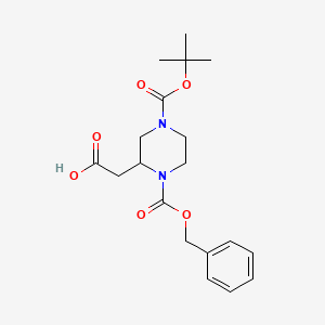 molecular formula C19H26N2O6 B2764119 2-[4-[(2-Methylpropan-2-yl)oxycarbonyl]-1-phenylmethoxycarbonylpiperazin-2-yl]acetic acid CAS No. 1823226-82-9