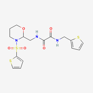 B2764121 N'-(thiophen-2-ylmethyl)-N-[(3-thiophen-2-ylsulfonyl-1,3-oxazinan-2-yl)methyl]oxamide CAS No. 872986-81-7